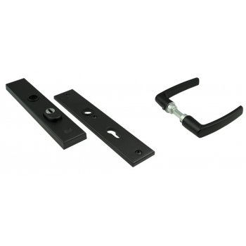 Basic-Black Line Veiligheids deurkruk garnituur inclusief blok model deurkruk , Zwart RAL9005  