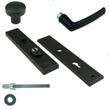 Basic-Black Line Veiligheids voordeurgarnituur, inclusief blok model deurkruk , Zwart RAL9005  