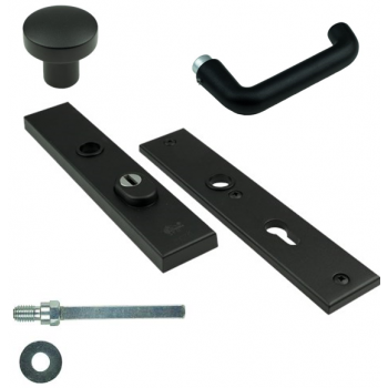 Basic-Black Line Veiligheids voordeurgarnituur, inclusief D-model deurkruk , Zwart RAL9005  