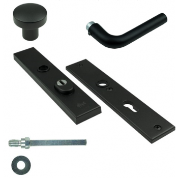 Basic-Black Line Veiligheids voordeurgarnituur, inclusief L-model deurkruk , Zwart RAL9005  