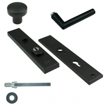 Basic-Black Line Veiligheids voordeurgarnituur, inclusief L-model deurkruk haaks , Zwart RAL9005  