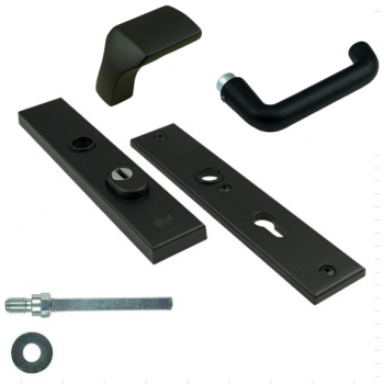 Basic-Black Line Veiligheids voordeurgarnituur, inclusief D-model deurkruk , Zwart RAL9005  