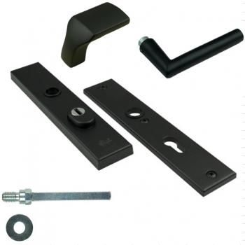 Basic-Black Line Veiligheids voordeurgarnituur, inclusief L-model deurkruk haaks , Zwart RAL9005  