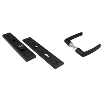 Basic-Black Line Veiligheids deurkruk garnituur, inclusief blok model deurkruk , Zwart RAL9005