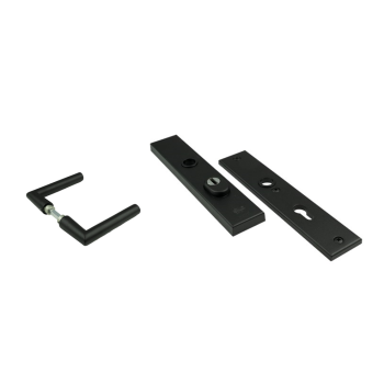 Basic-Black Line Veiligheids deurkruk garnituur, inclusief L model haaks deurkruk , Zwart RAL9005