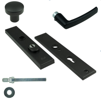 Basic-Black Line Veiligheids voordeurgarnituur, inclusief blok model deurkruk , Zwart RAL9005