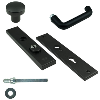Basic-Black Line Veiligheids voordeurgarnituur, inclusief D-model deurkruk , Zwart RAL9005