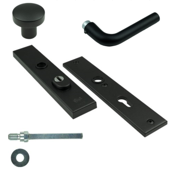 Basic-Black Line Veiligheids voordeurgarnituur, inclusief L-model deurkruk , Zwart RAL9005