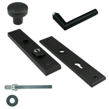 Basic-Black Line Veiligheids voordeurgarnituur, inclusief L-model deurkruk haaks , Zwart RAL9005