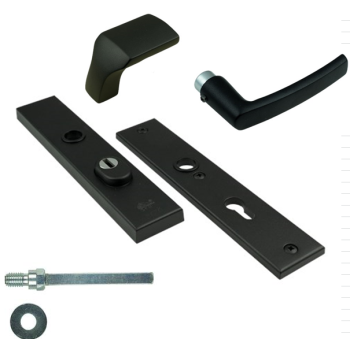 Basic-Black Line Veiligheids voordeurgarnituur, inclusief blok model deurkruk , Zwart RAL9005