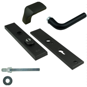 Basic-Black Line Veiligheids voordeurgarnituur, inclusief L-model deurkruk , Zwart RAL9005