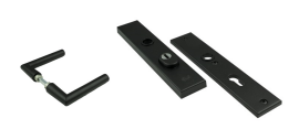 Basic-Black Line Veiligheids deurkruk garnituur, inclusief L model haaks deurkruk , Zwart RAL9005 